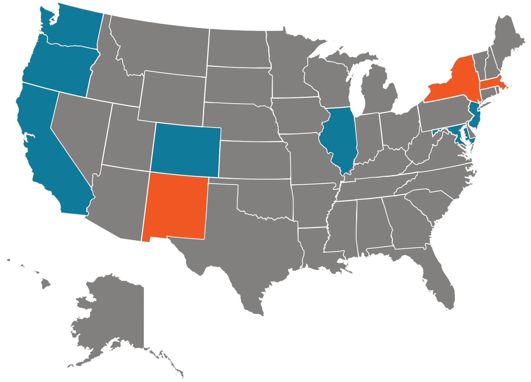 Map of states that have passed (or are working to pass) legislation to phase out immigration detention